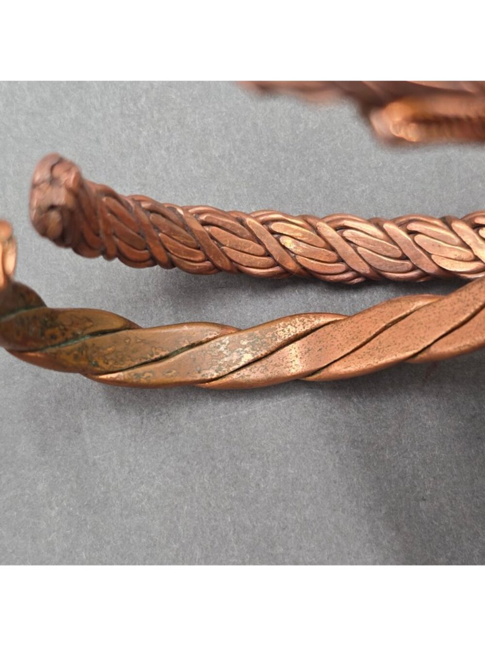 Vintage Copper Cuff Bracelet Set Braided Twisted Heavyweight Statement Lot 4pc - Picture 4 of 15